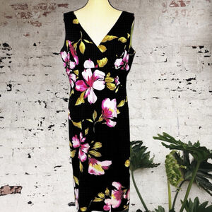 Donna Ricco NY sleeveless V neck Dress, Size 12, Black Floral